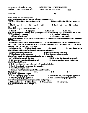 Bộ đề kiểm tra 15 phút học kỳ I môn Sinh học Lớp 10 (Ban cơ bản) - Trường THPT Yên Dũng số 2